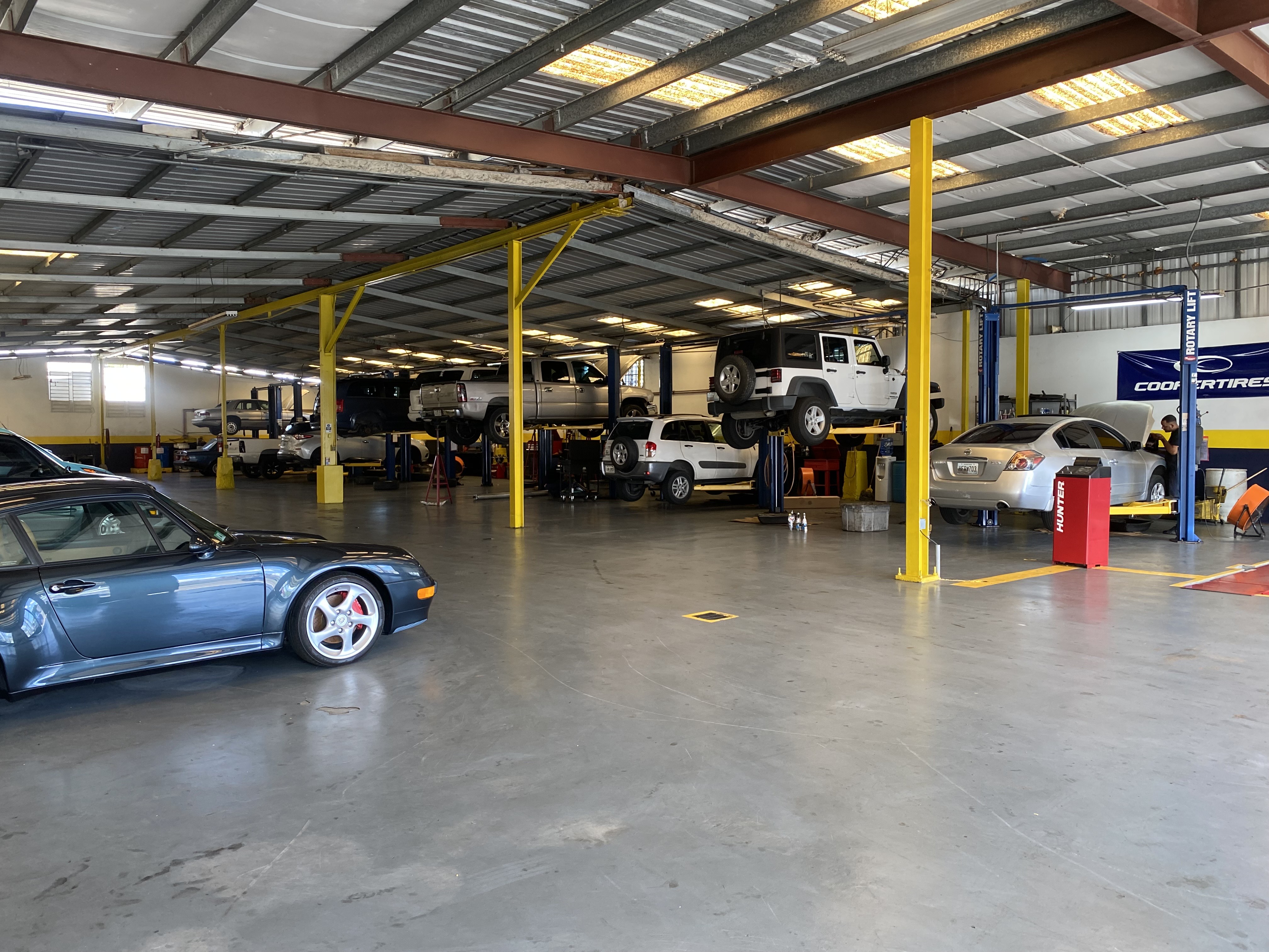 Multiple bays in an auto repair shop