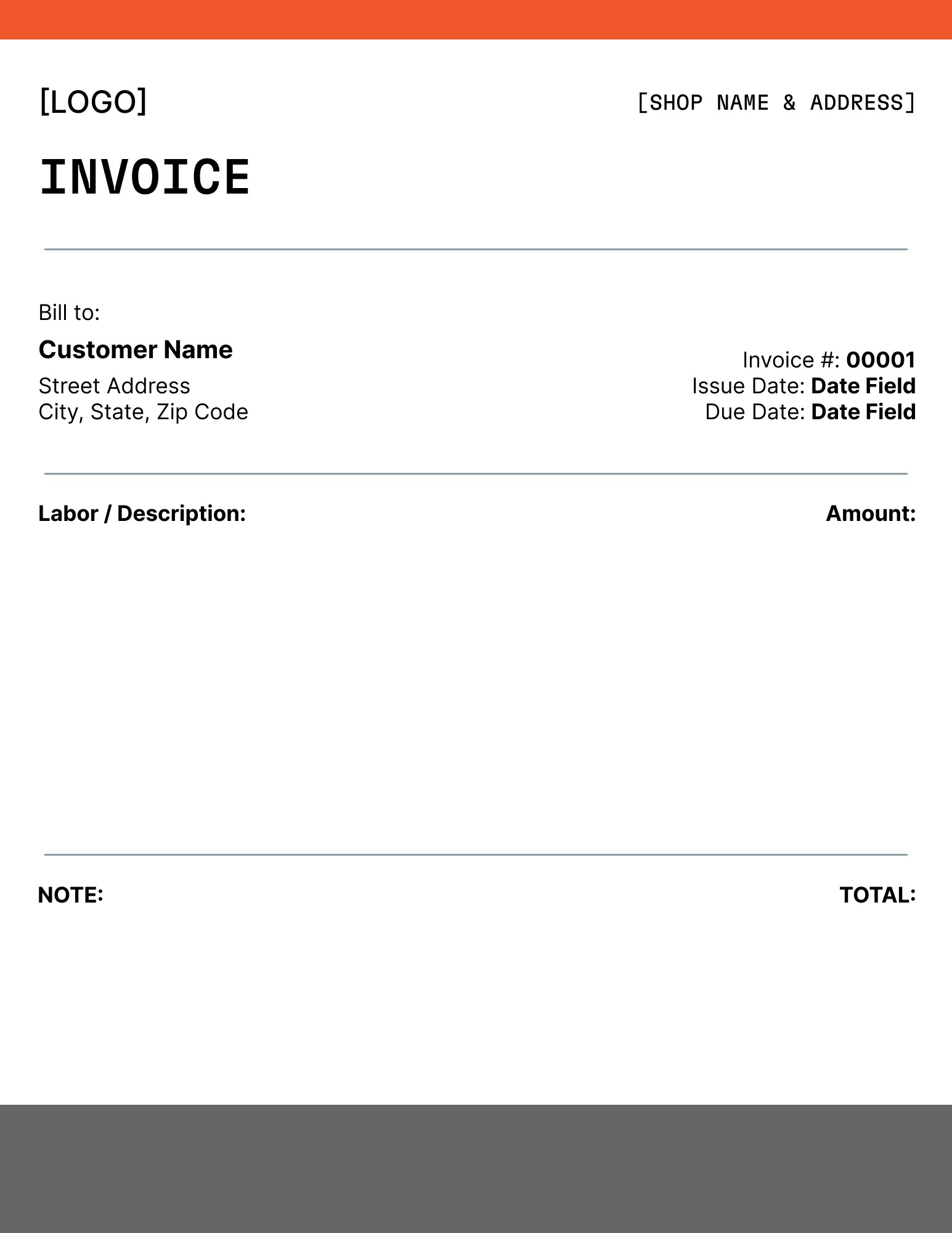 Oil change invoice template.