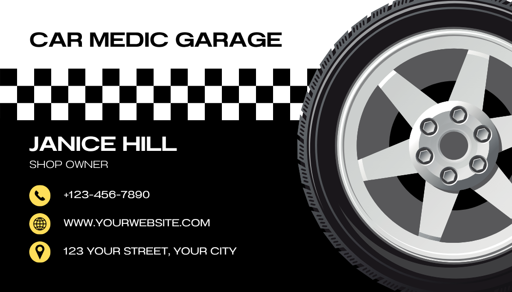 Tire shop business card example.