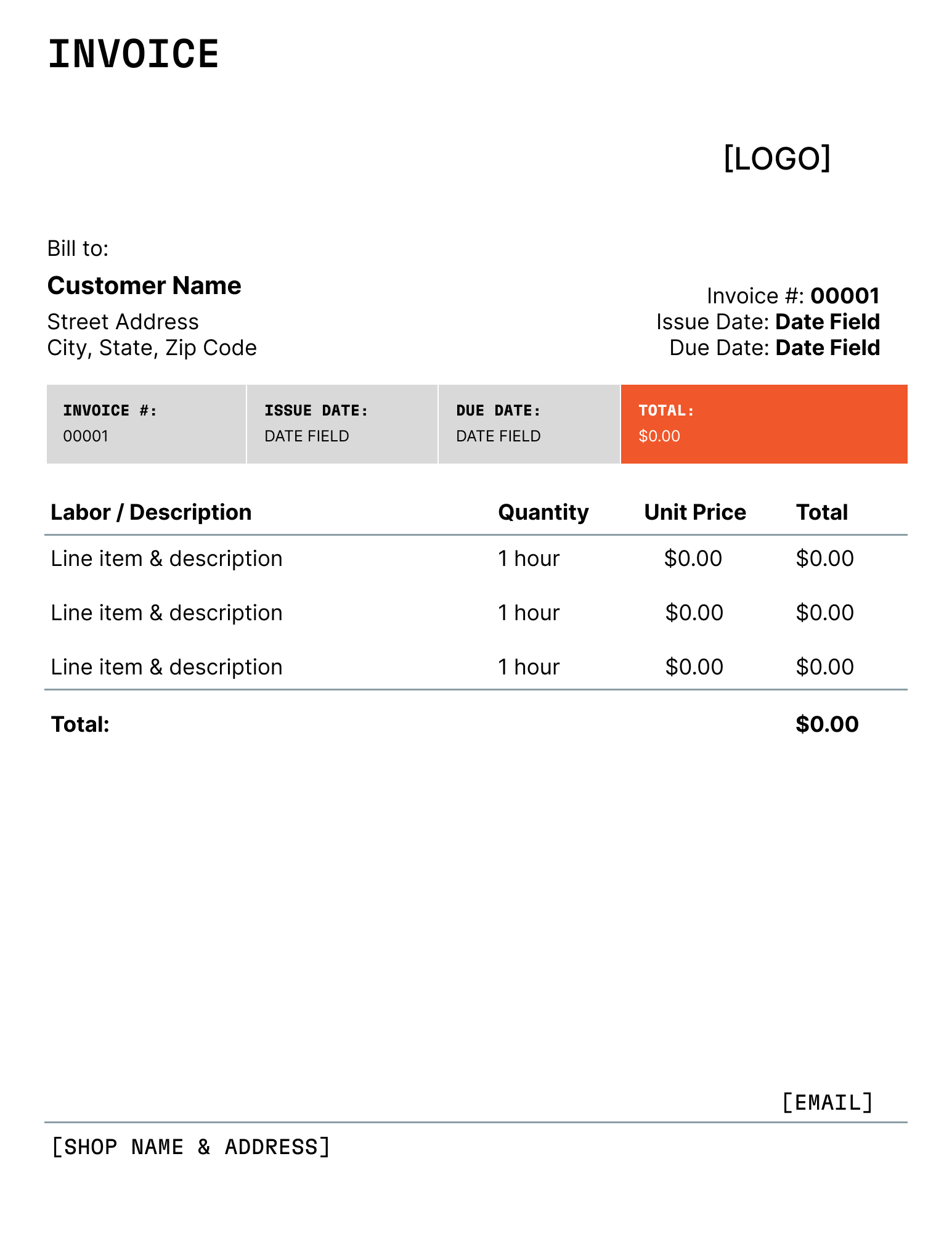 Auto repair invoice template.