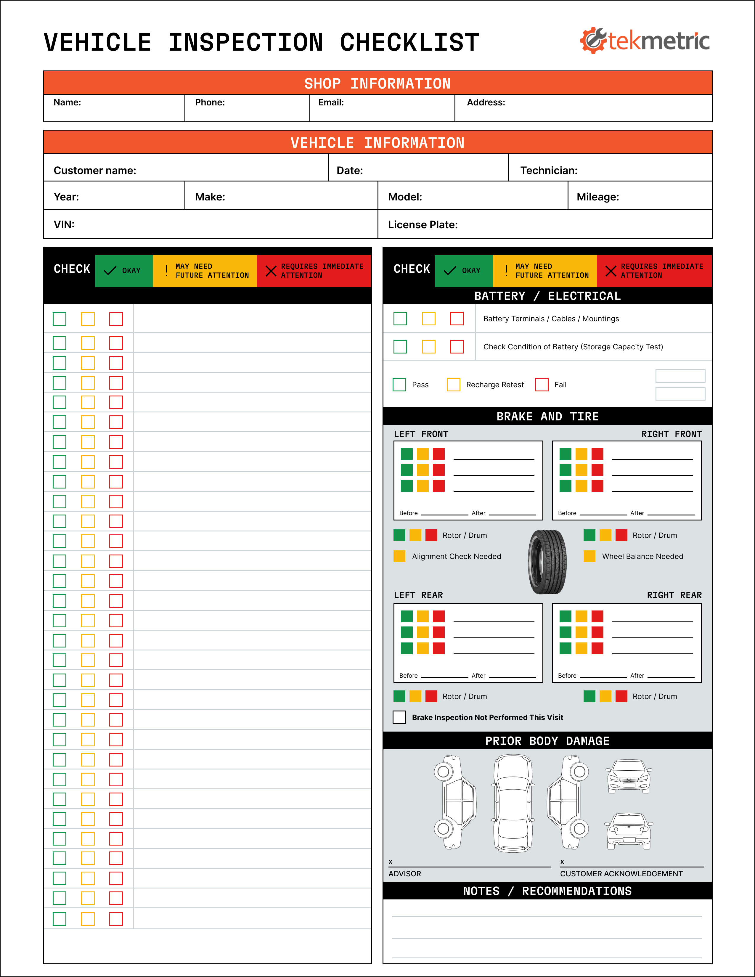 Vehicle inspection checklist template.